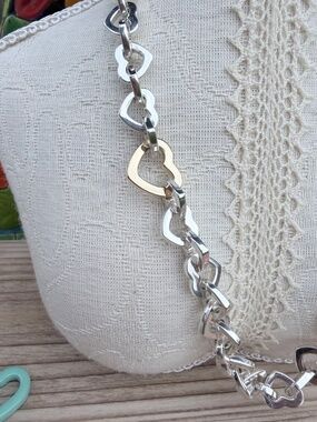 RARE Tiffany & Co. Heart Link Necklace Sterling Silver 18k Yellow Gold, 16 inch